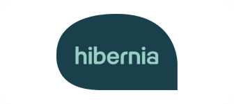 Hibernia Home Care logo in white on a dark teal background