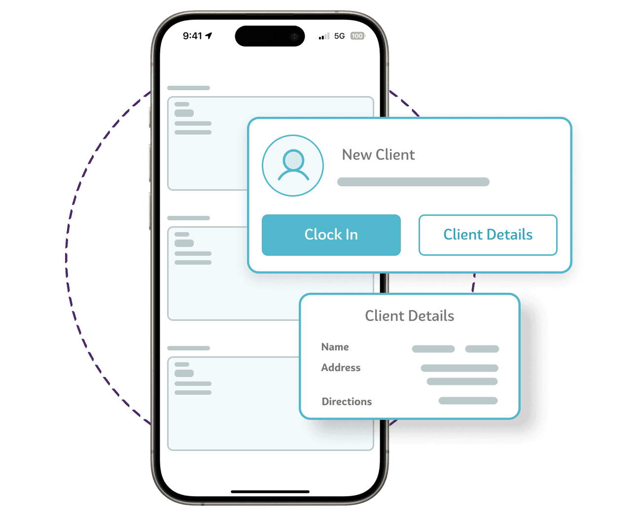 Smartphone displaying a OneTouch care app profile or service user screen