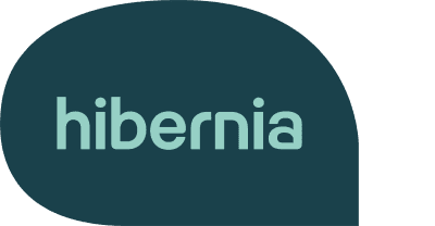 Hibernia logo in white text on a dark teal background