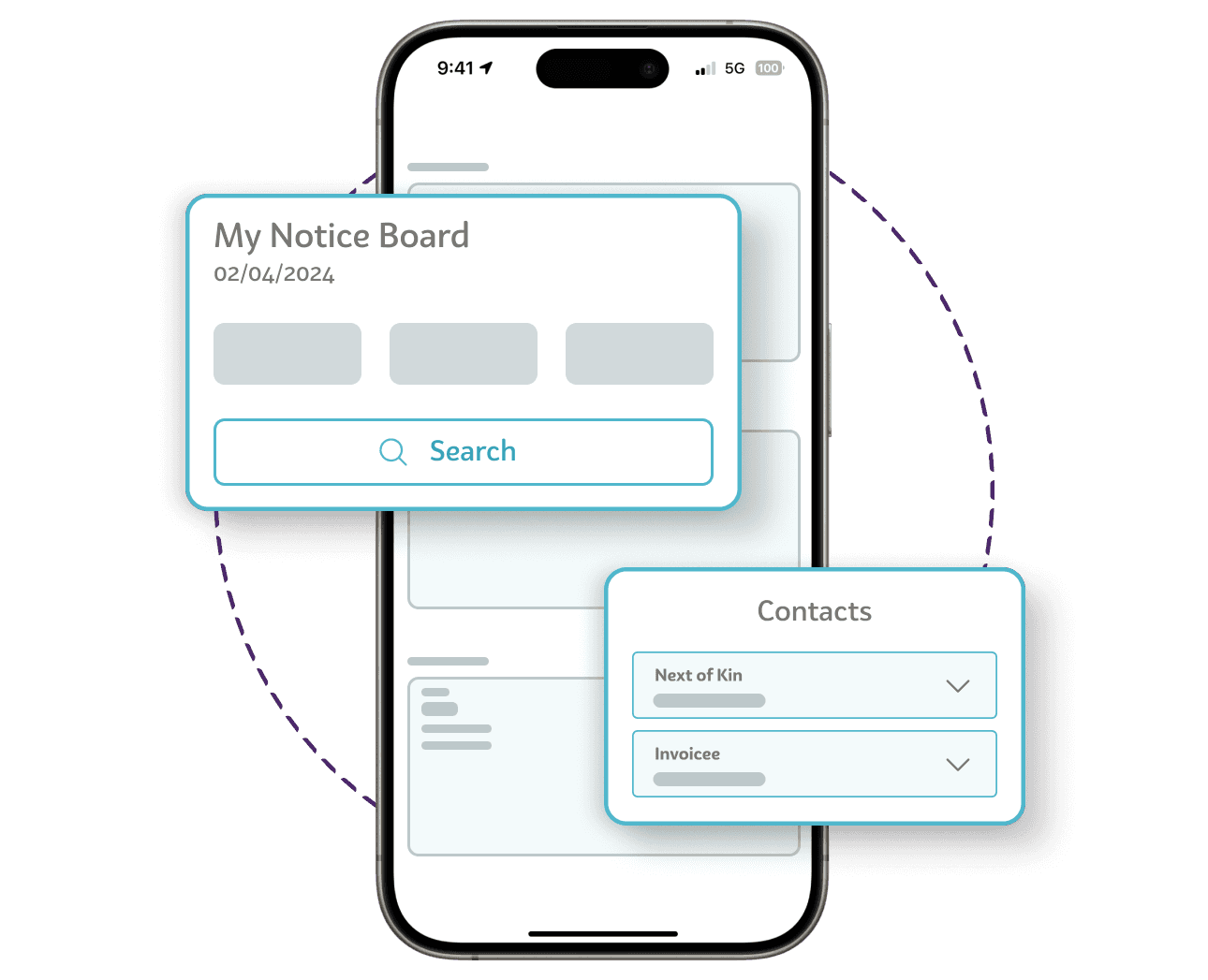 Smartphone displaying a OneTouch digital medical records or care plan interface